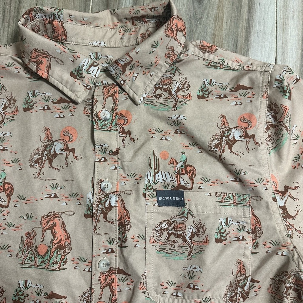 Burlebo Cowboy Up Performance Polo Shirt AOP Rodeo Western Mens M Casual - Picture 8 of 11